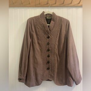 Bob Mackie Wearable Art Blazer Jacket Polyester Spandex Brown Embroidered XL
